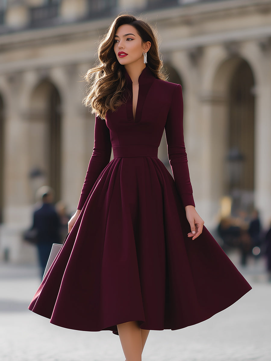 Georgia | Elegant Stand-Collar Midi Dress