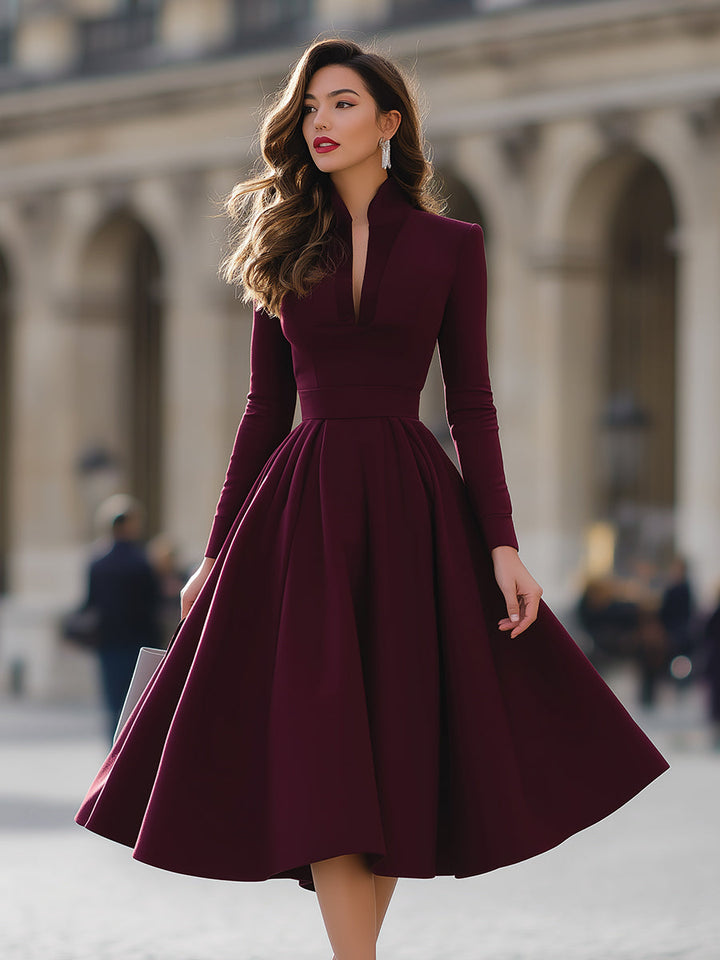 Georgia | Elegant Stand-Collar Midi Dress