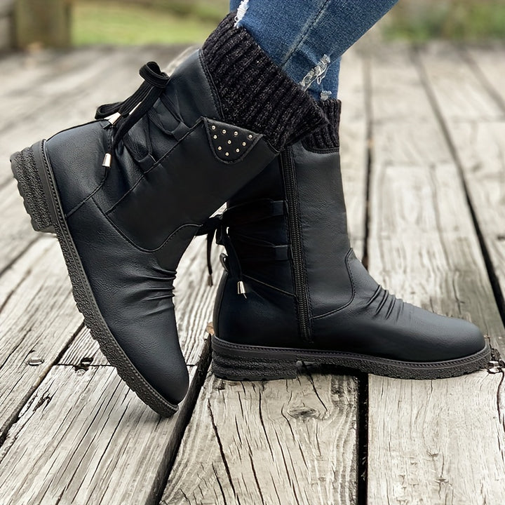 Loretta | Cozy Knit-Cuff Mid-Calf Boots