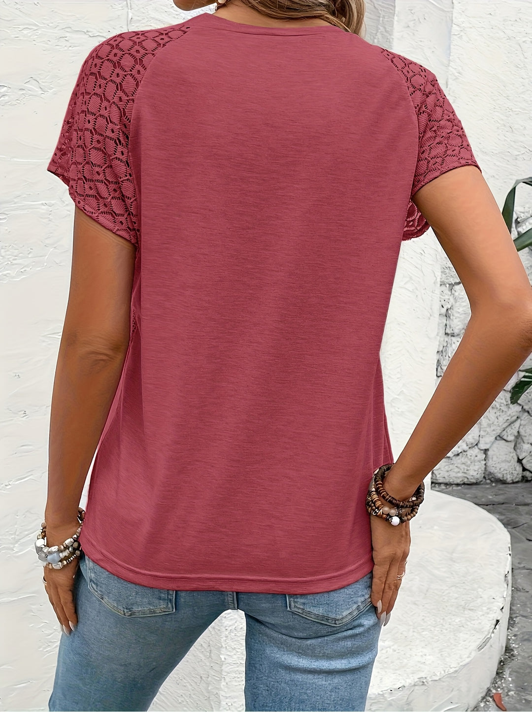 Marlena | Lace-Sleeve Round Neck Top