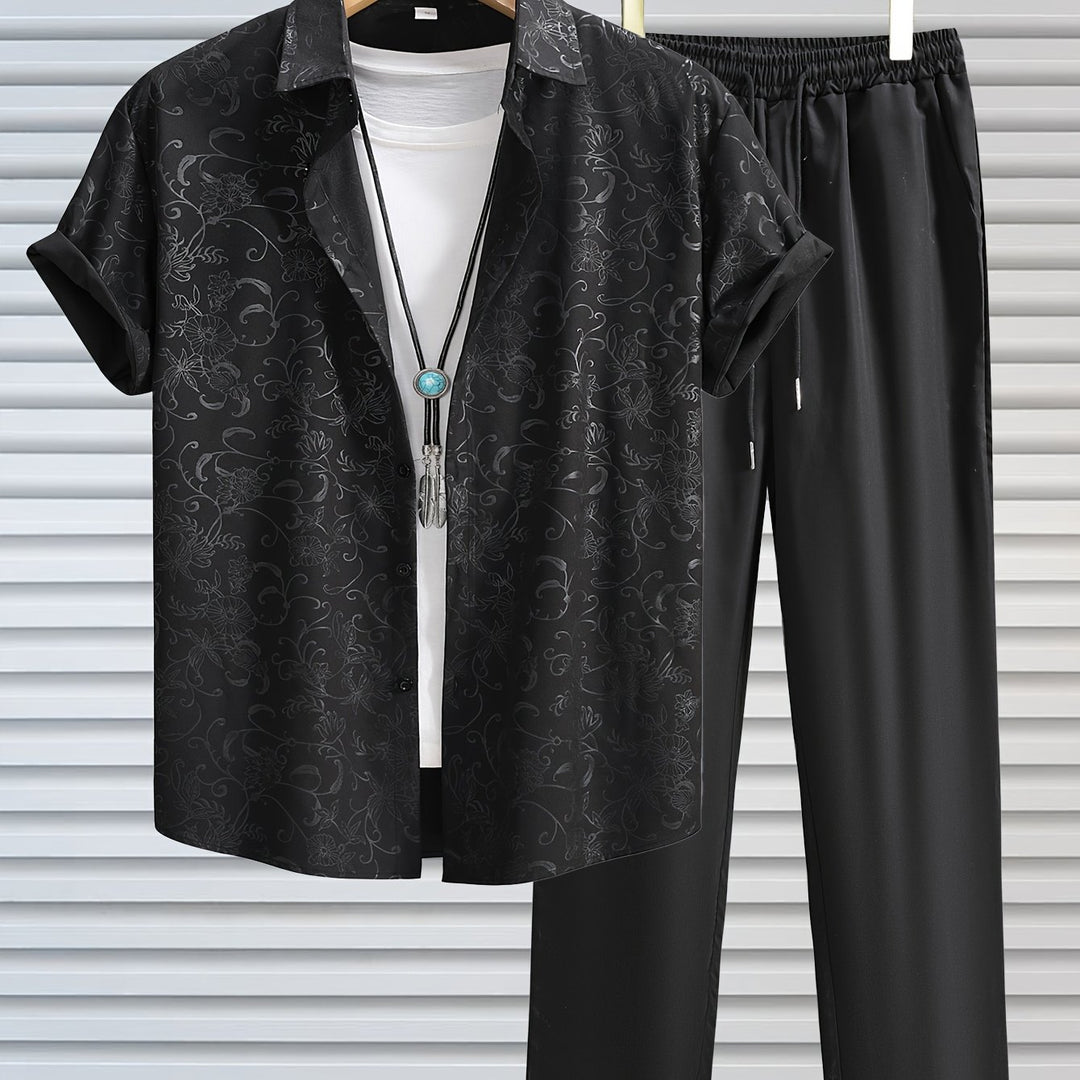 Adam | Men's Jacquard Short Sleeve Shirt & Trouser Set