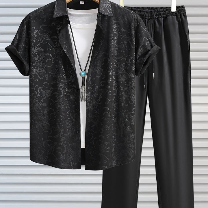 Adam | Men's Jacquard Short Sleeve Shirt & Trouser Set