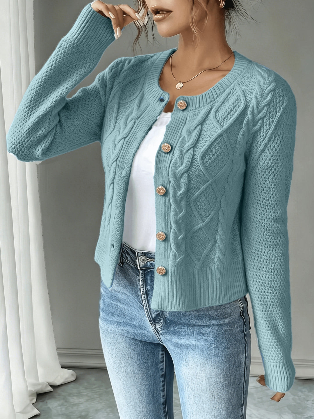 Eleanor | Cable-Knit Button-Front Cardigan