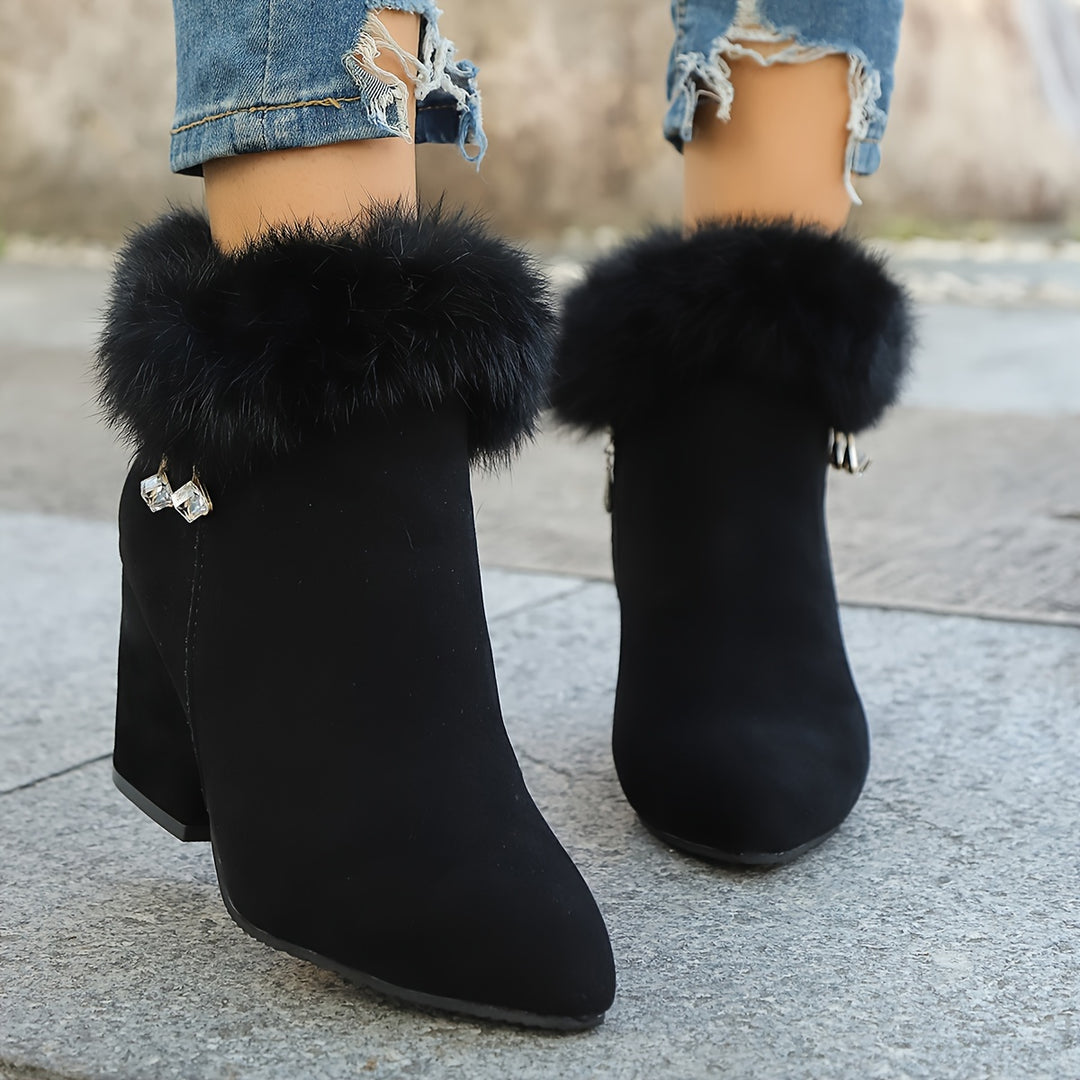 Katrina | Plush-Trimmed Heeled Ankle Boots