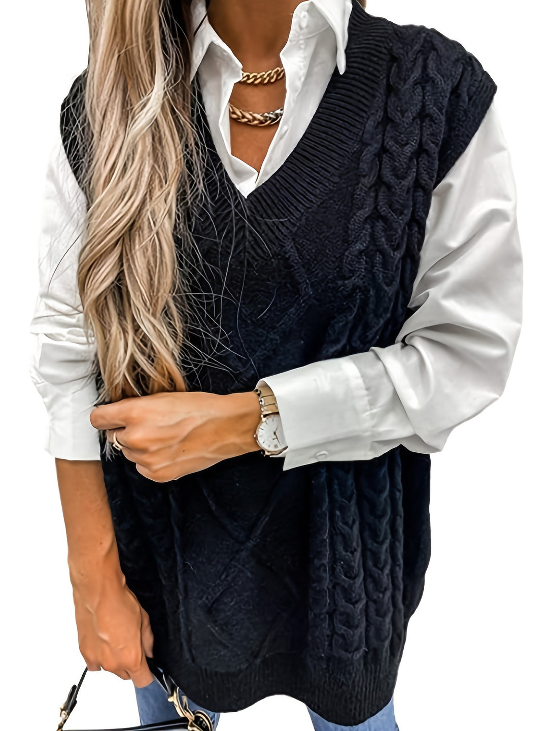 Cambria | Cable-Knit V-Neck Sweater Vest