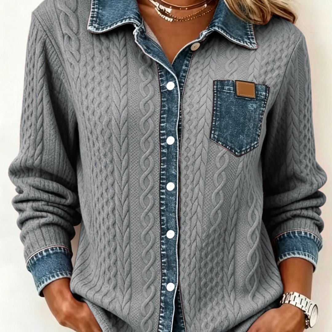 Sybil | Textured Contrast-Trim Shirt