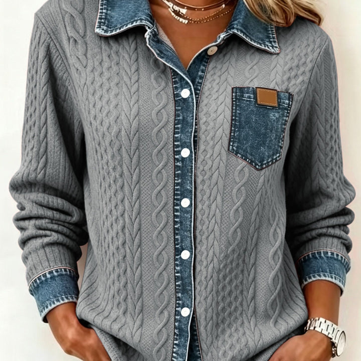 Sybil | Textured Contrast-Trim Shirt