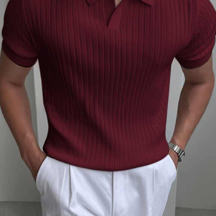 Lorenzo | Men's Ribbed Knit Open-Collar Polo