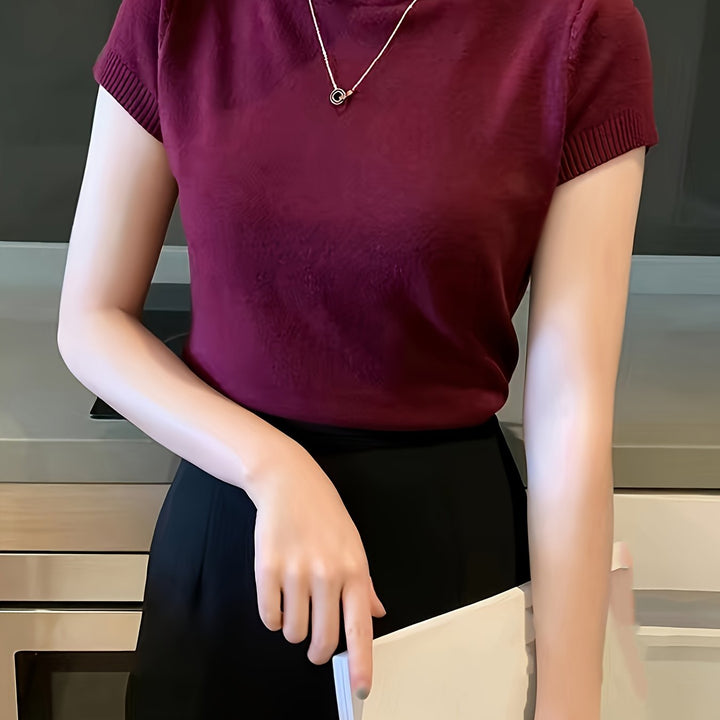 Marguerite | Refined Mock-Neck Short Sleeve Top