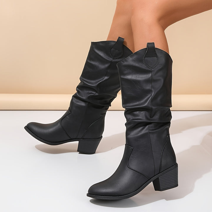 Nadia | Slouch Western Mid-Calf Boots