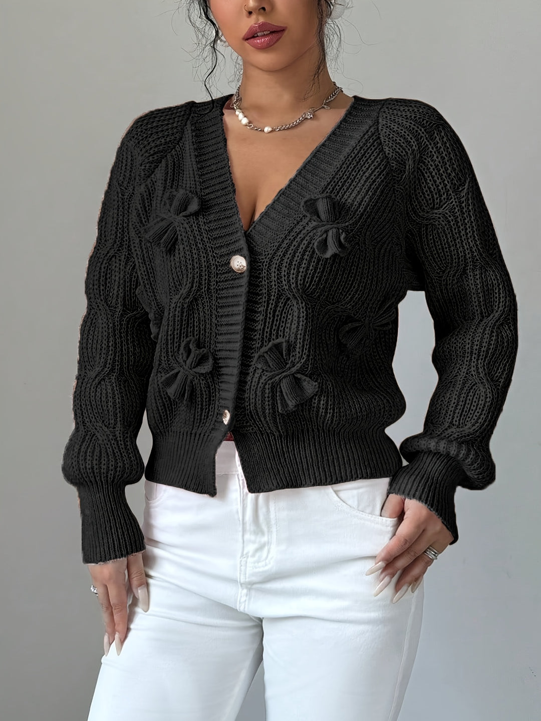 Evangeline | Bow-Detail Knit Cardigan
