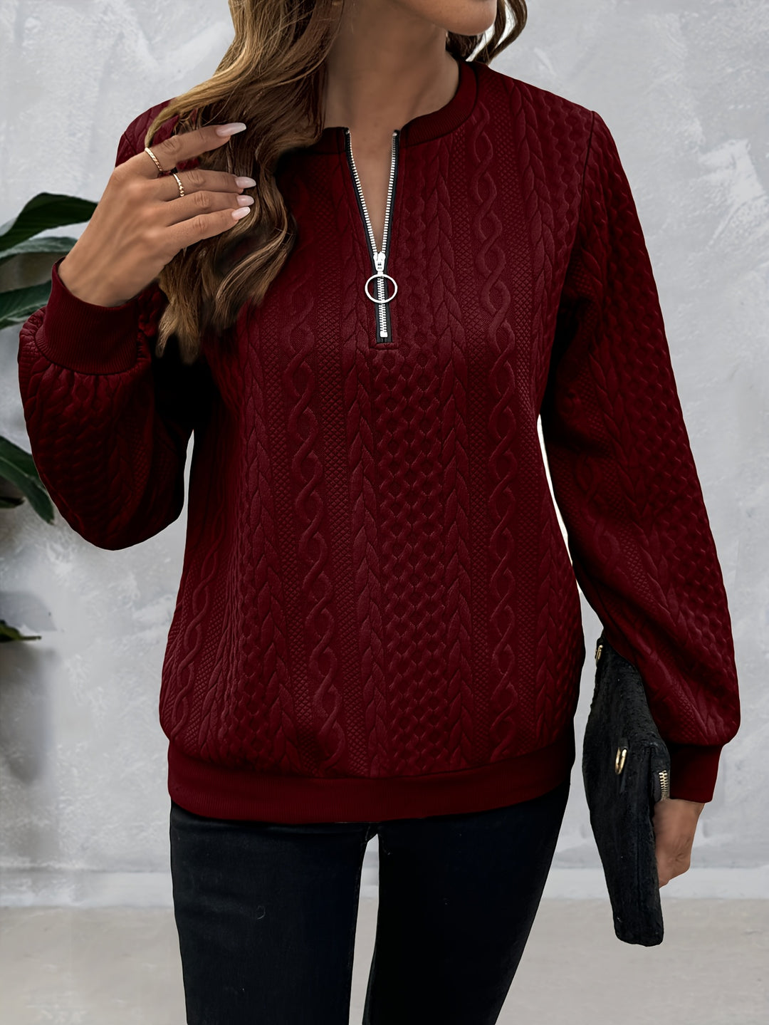 Corinne | Textured Half-Zip Sweatshirt