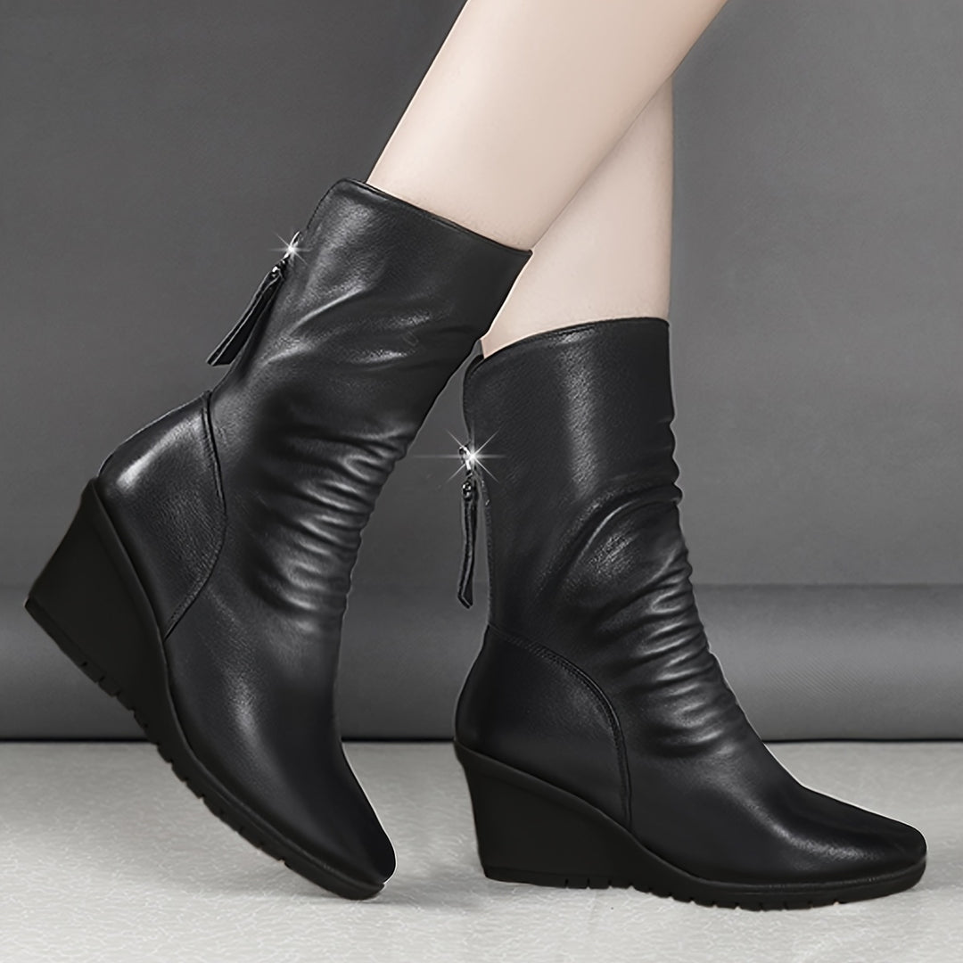 Kendra | Elegant Mid-Calf Wedge Boots