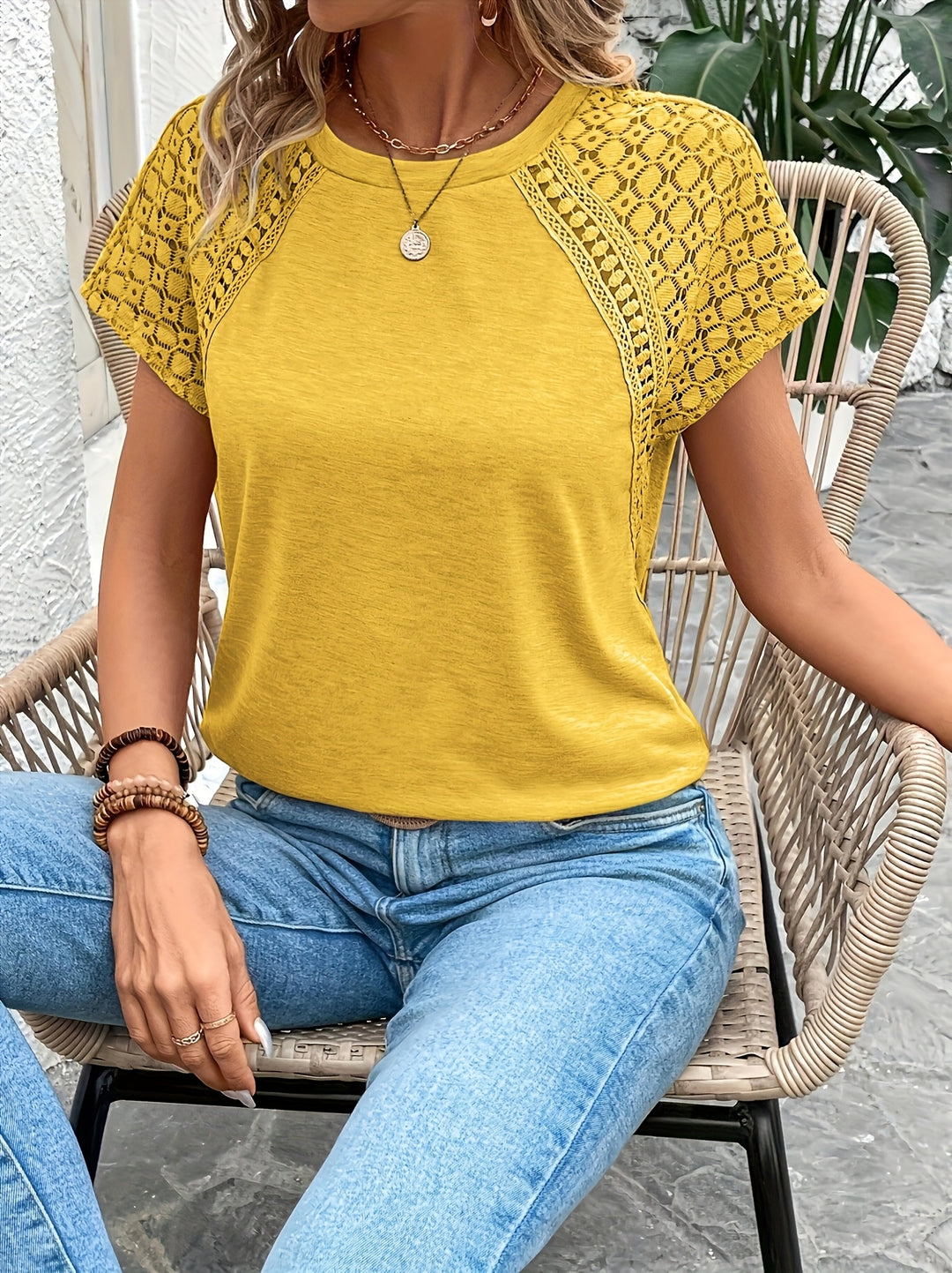 Marlena | Lace-Sleeve Round Neck Top