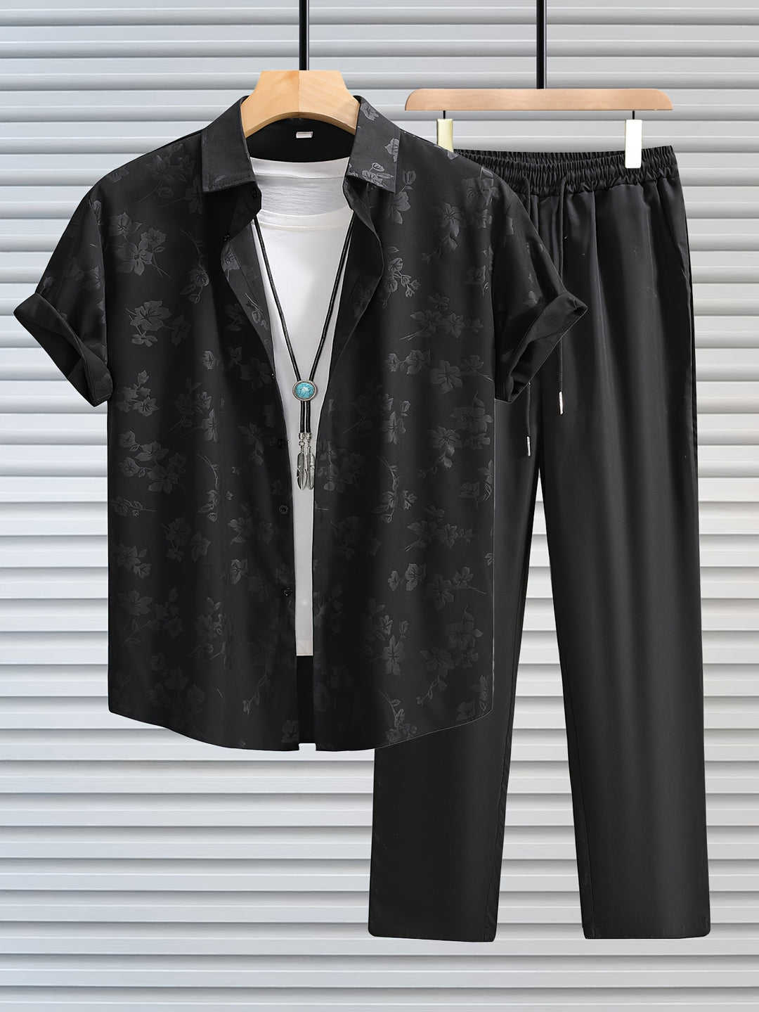 Adam | Men's Jacquard Short Sleeve Shirt & Trouser Set