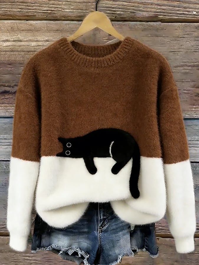 Corabelle | Playful Cat Print Oversized Sweater