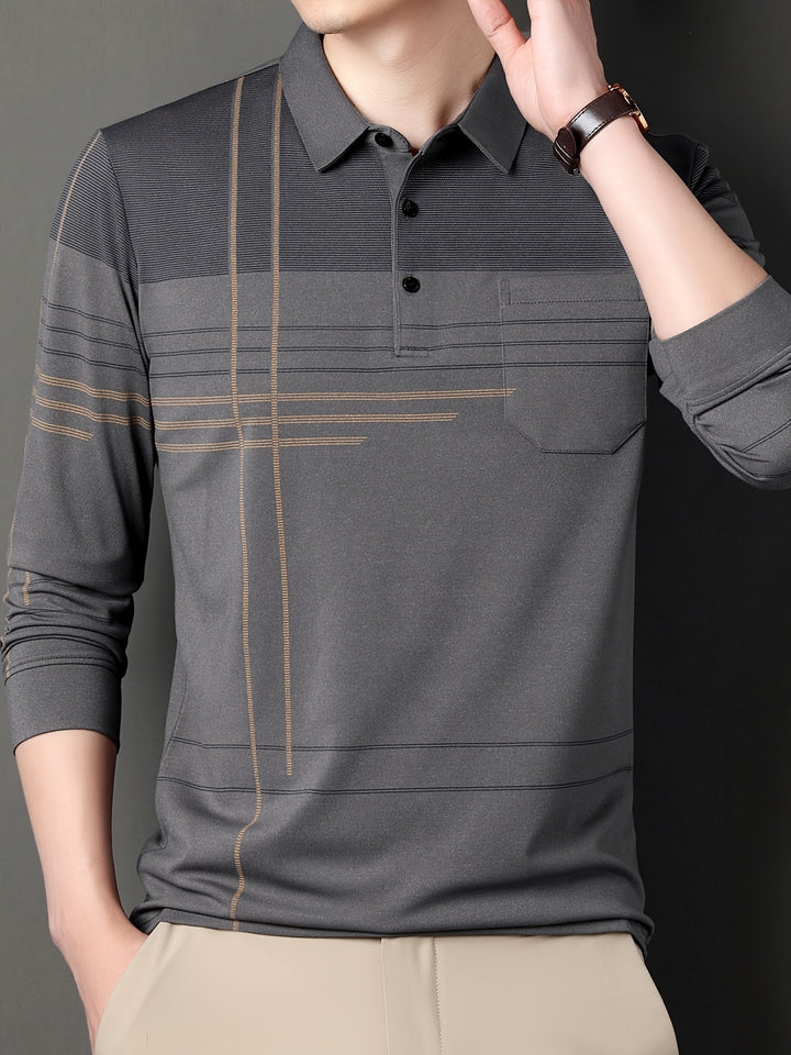 Barnett | Men's Contrast Panel Long Sleeve Polo