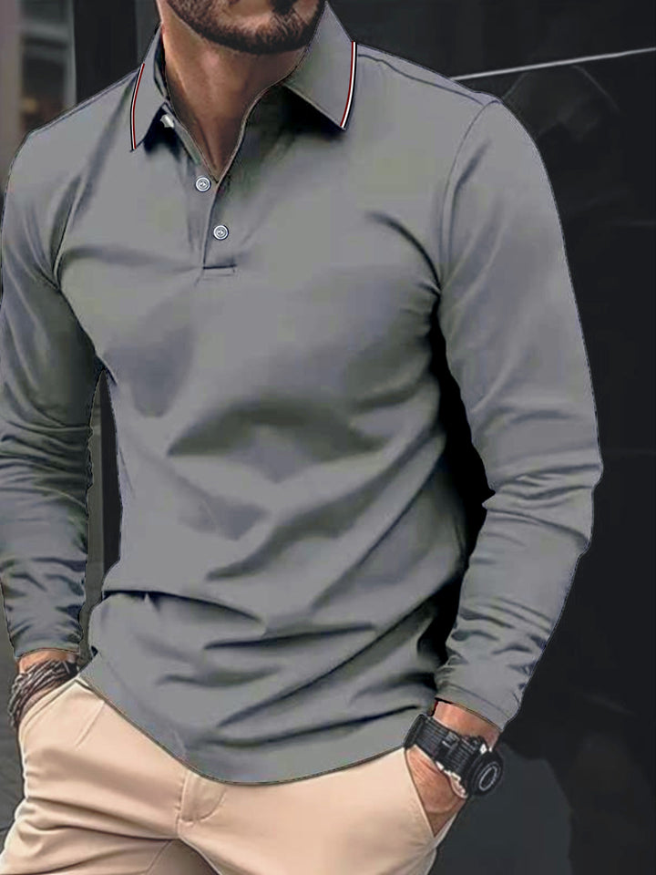 Wells | Men's Long Sleeve Lapel Polo Shirt