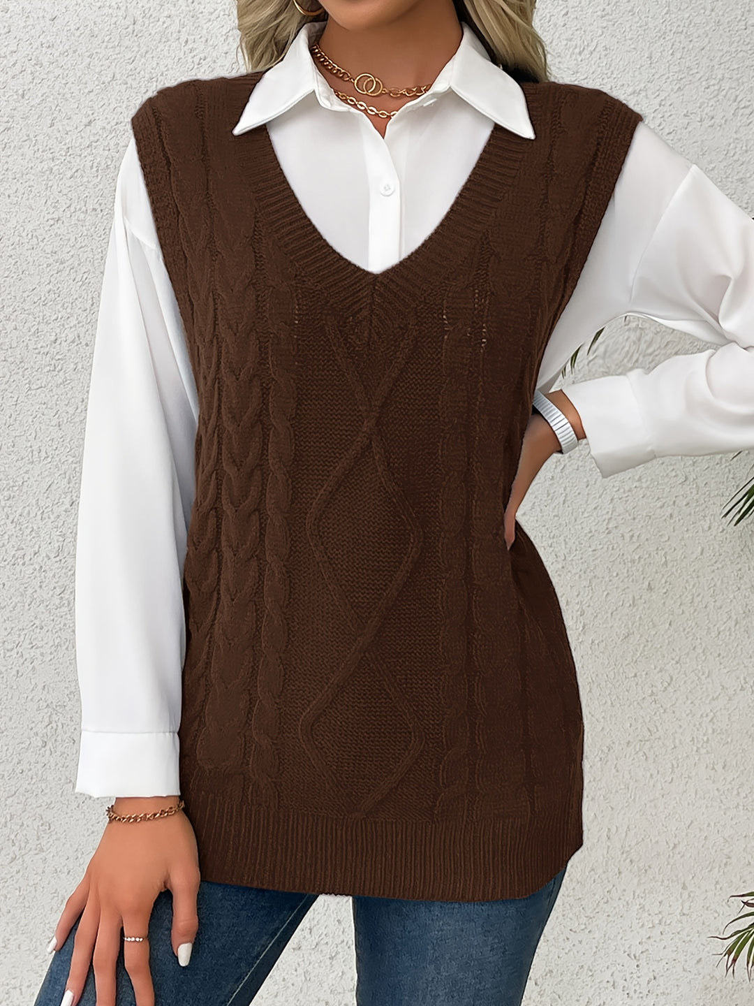 Cambria | Cable-Knit V-Neck Sweater Vest