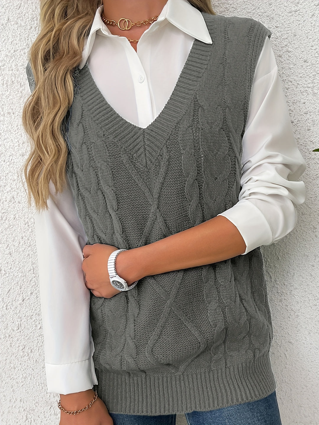 Cambria | Cable-Knit V-Neck Sweater Vest