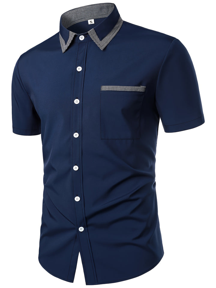 Ashford | Men's Contrast Check Collar Short Sleeve Shirt