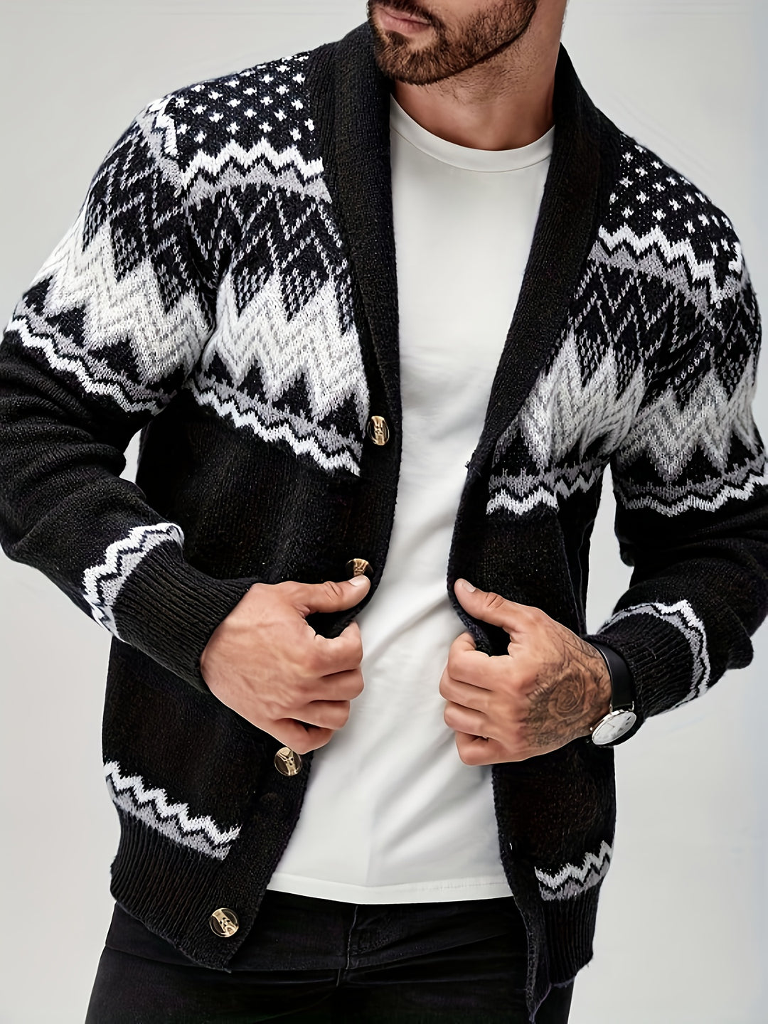 Silas | Nordic-Pattern Shawl Cardigan