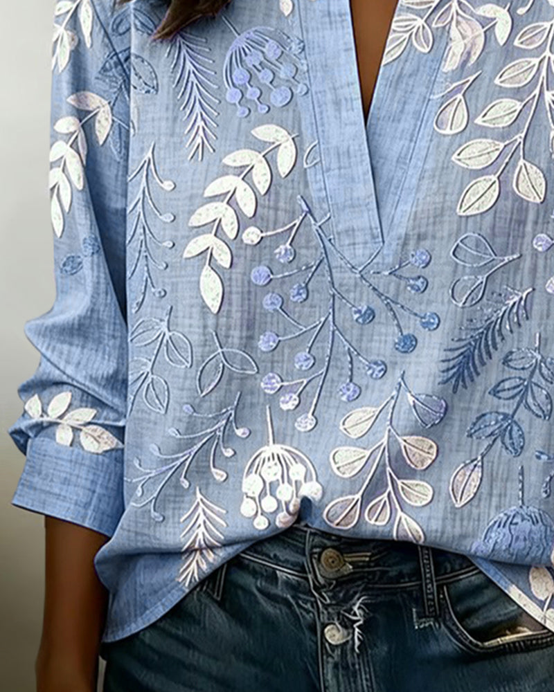 Elaine | Botanical Notch-Neck Blouse