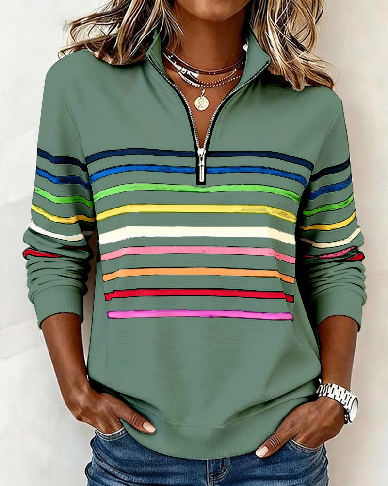 Heather | Half-Zip Striped Sweatshirt