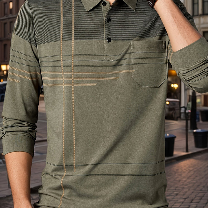 Barnett | Men's Contrast Panel Long Sleeve Polo