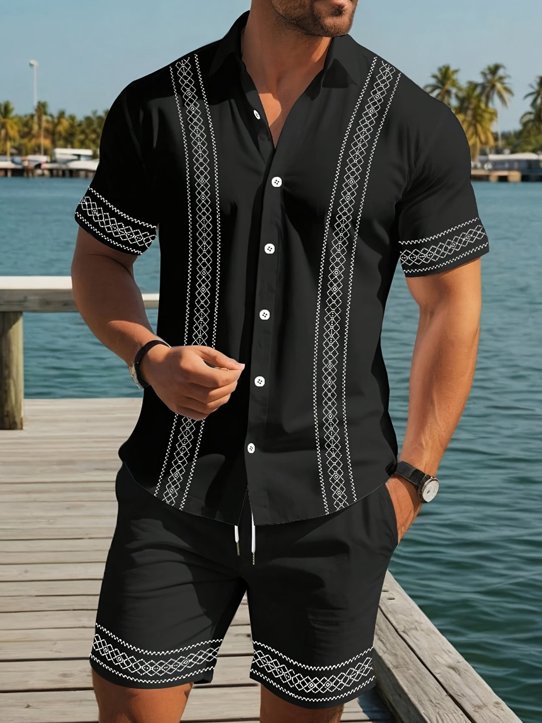Donovan | Men's Geometric Print Shirt & Shorts Set