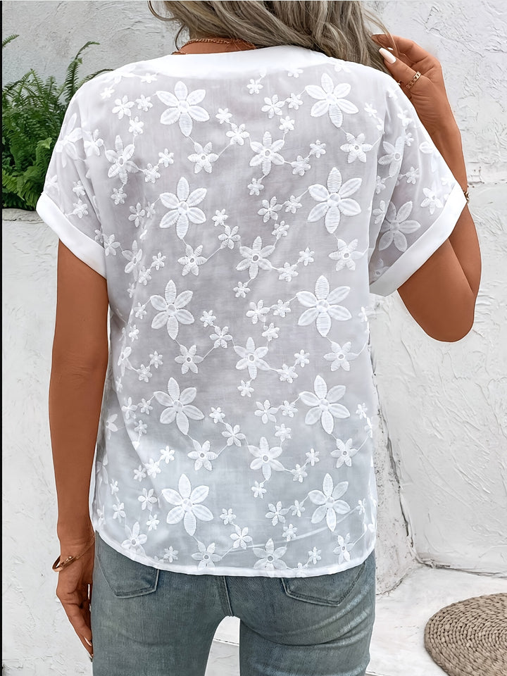 Fiona | Floral Textured V-Neck Blouse