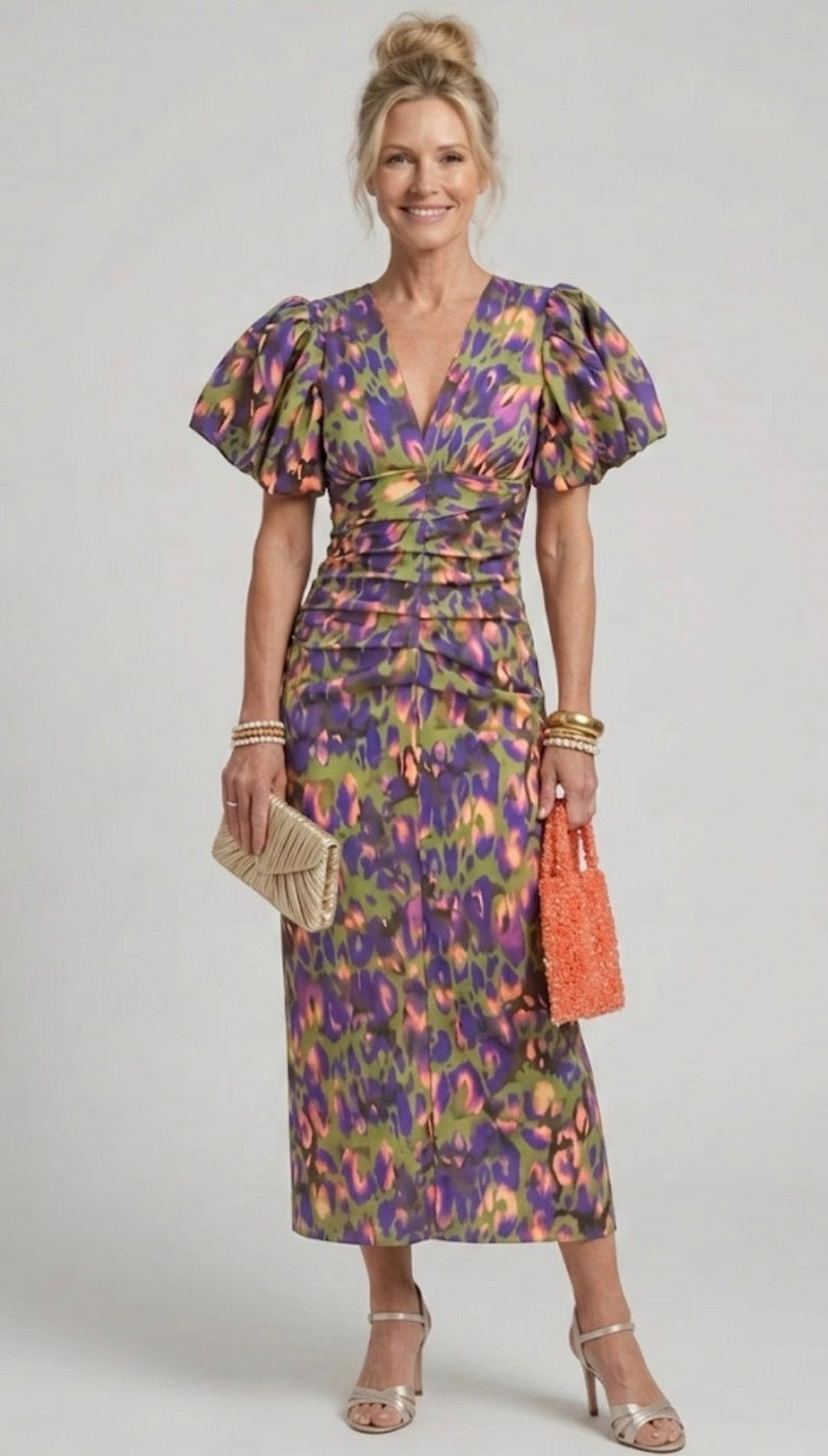 Adele | Puff Sleeve Midi Dress