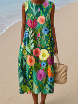 Nell | Garden-Print Sleeveless Midi Dress