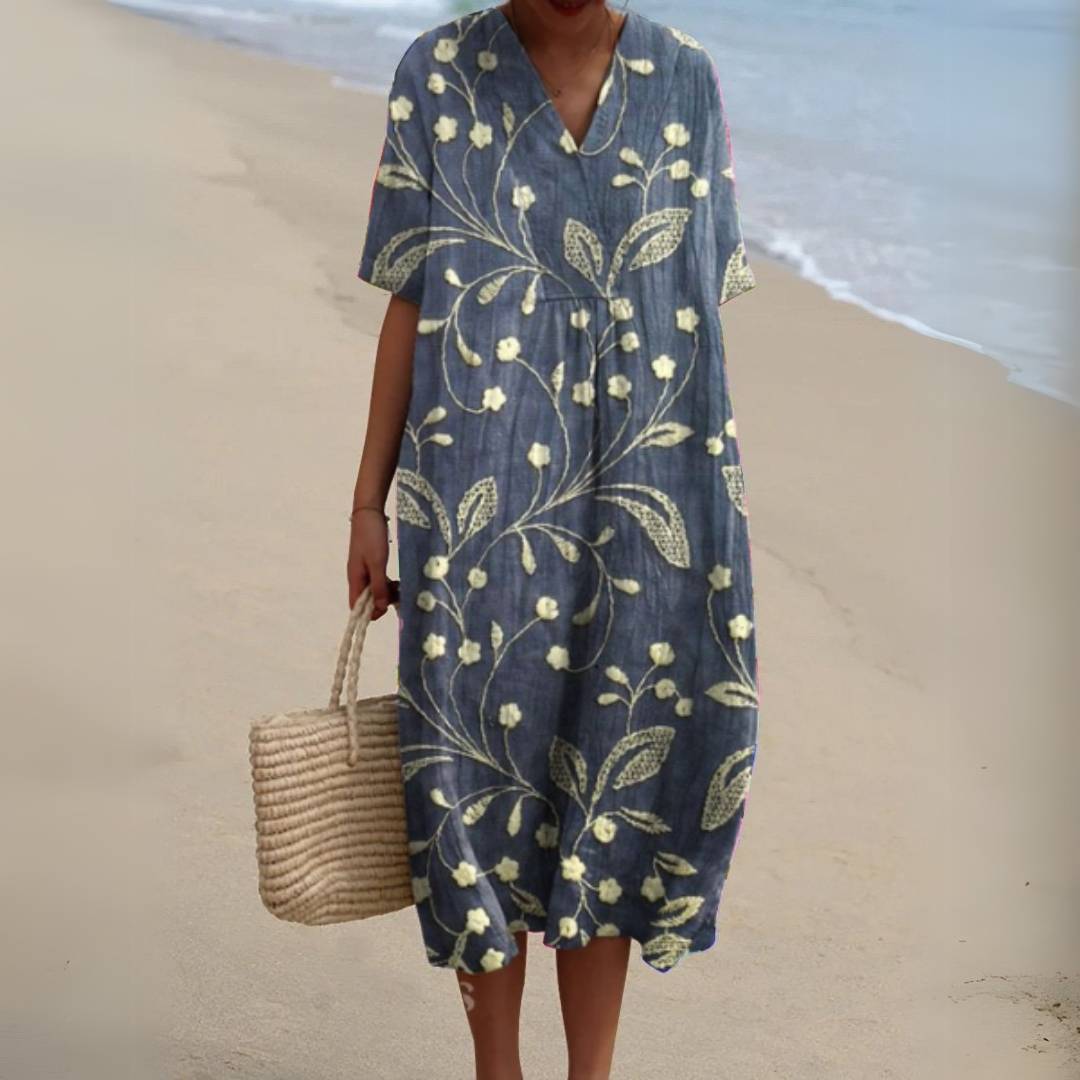 Adele | Painterly Floral V-Neck Dress