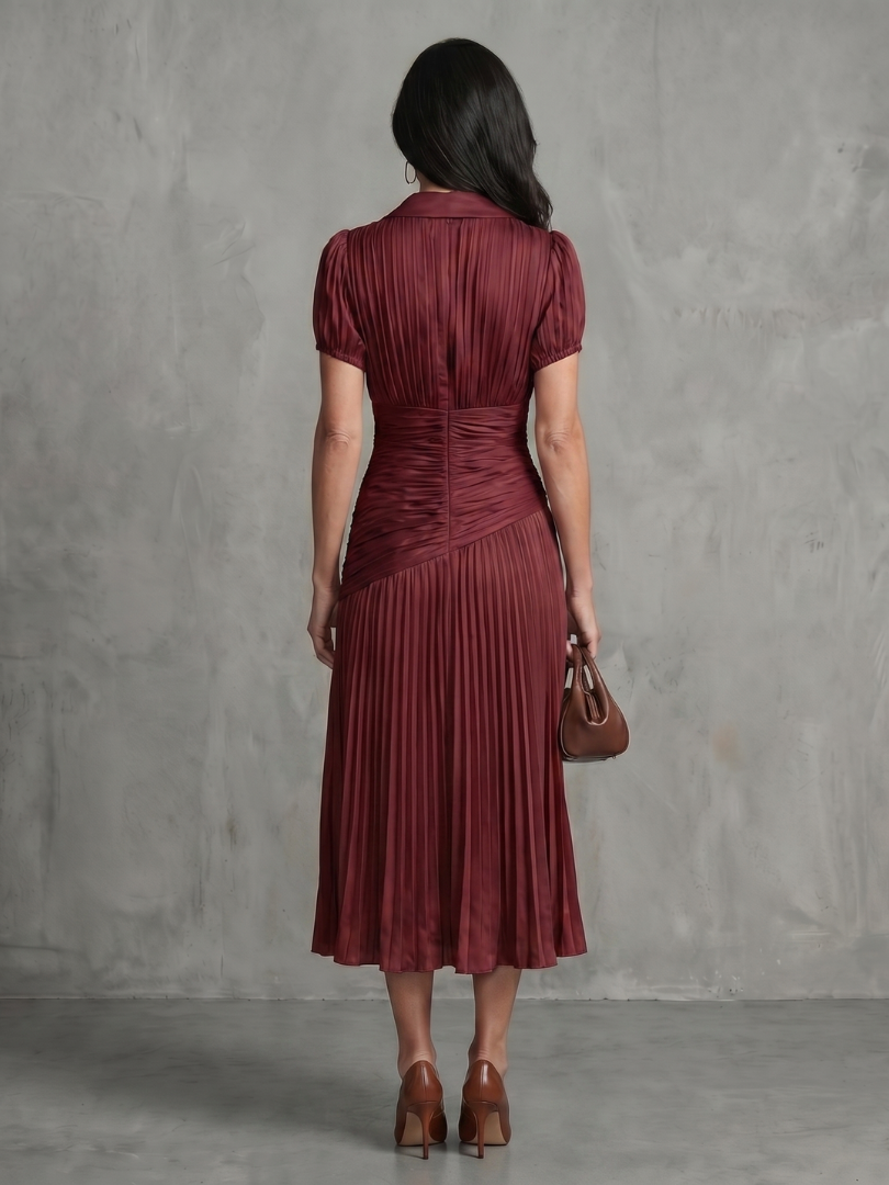 Marleigh | Pleated Pinstripe Midi Dress