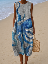 Saskia | Sleeveless Printed Beach Midi Dress