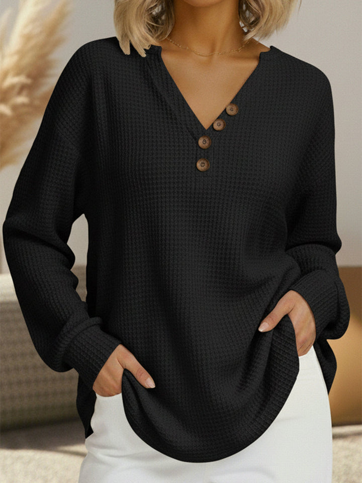 Romy | Relaxed Button-Neck Top