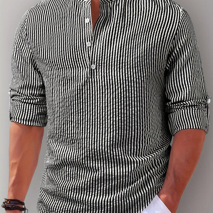 Rowan | Men's Band Collar Long Sleeve Stripe Shirt