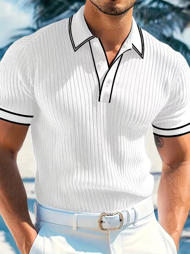 Theo | Men's Ribbed Knit Contrast-Trim Polo Shirt