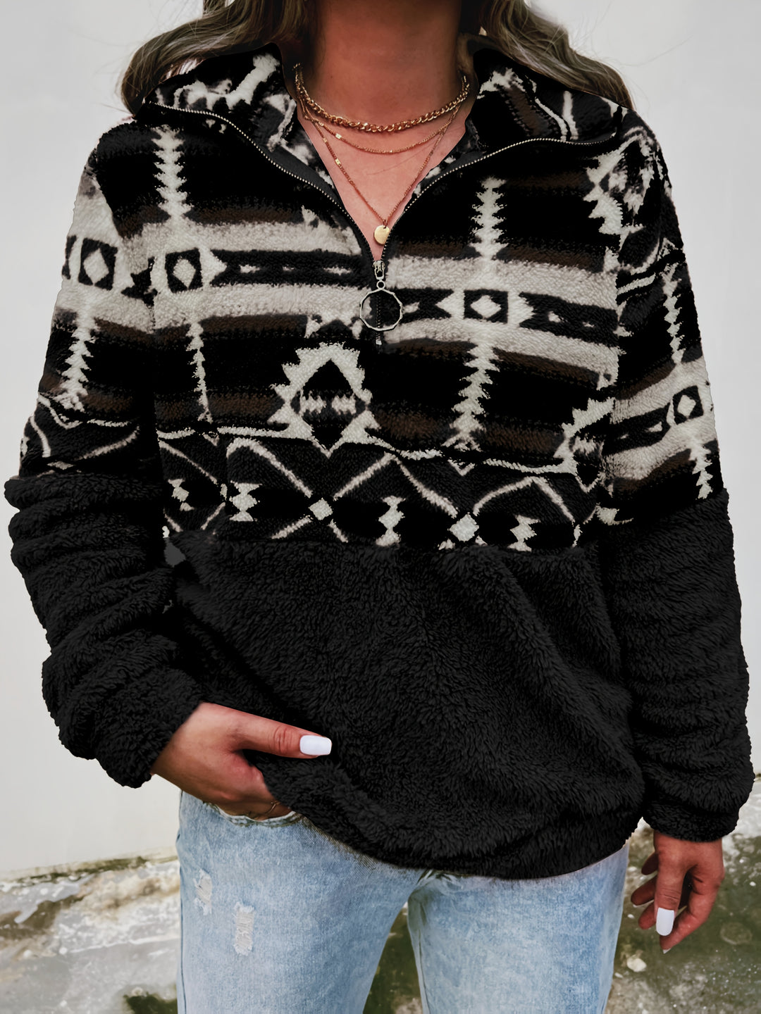 Sienna | Patterned Half-Zip Teddy Pullover
