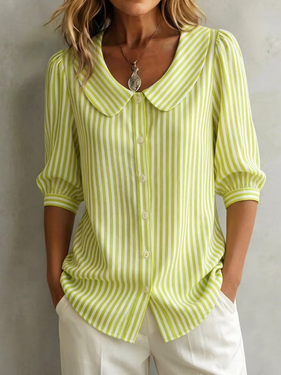 Lydia | Vintage-Inspired Striped Collared Blouse