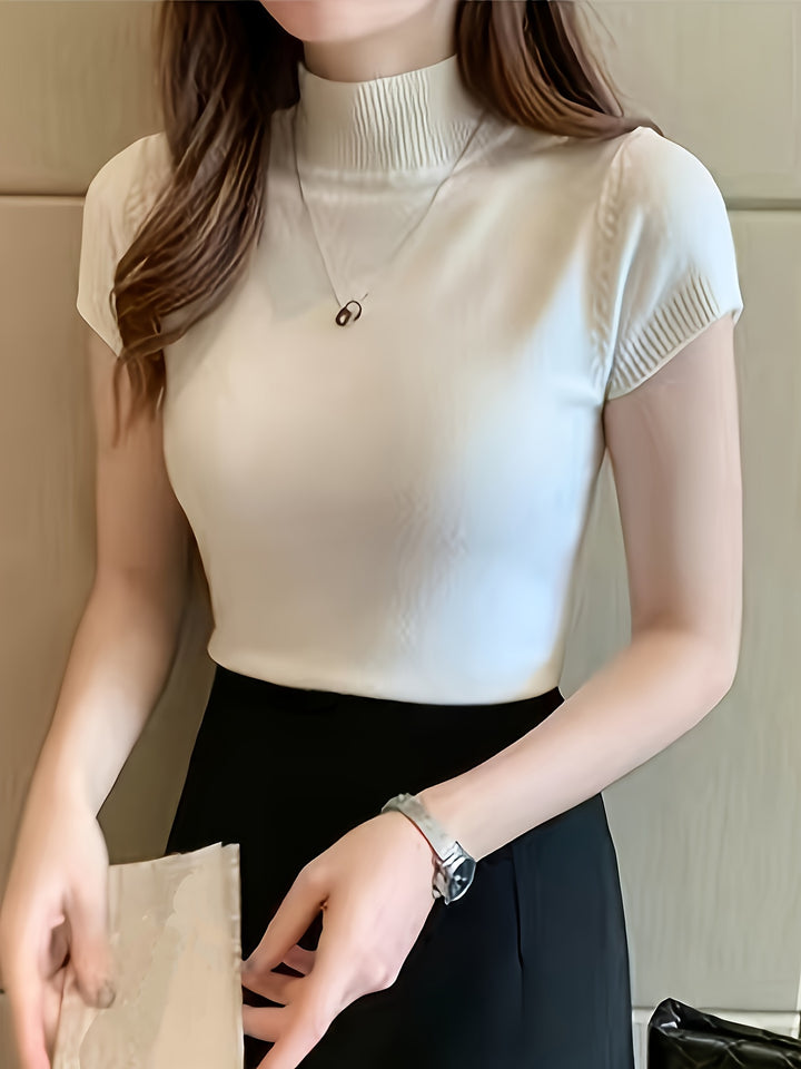 Marguerite | Refined Mock-Neck Short Sleeve Top