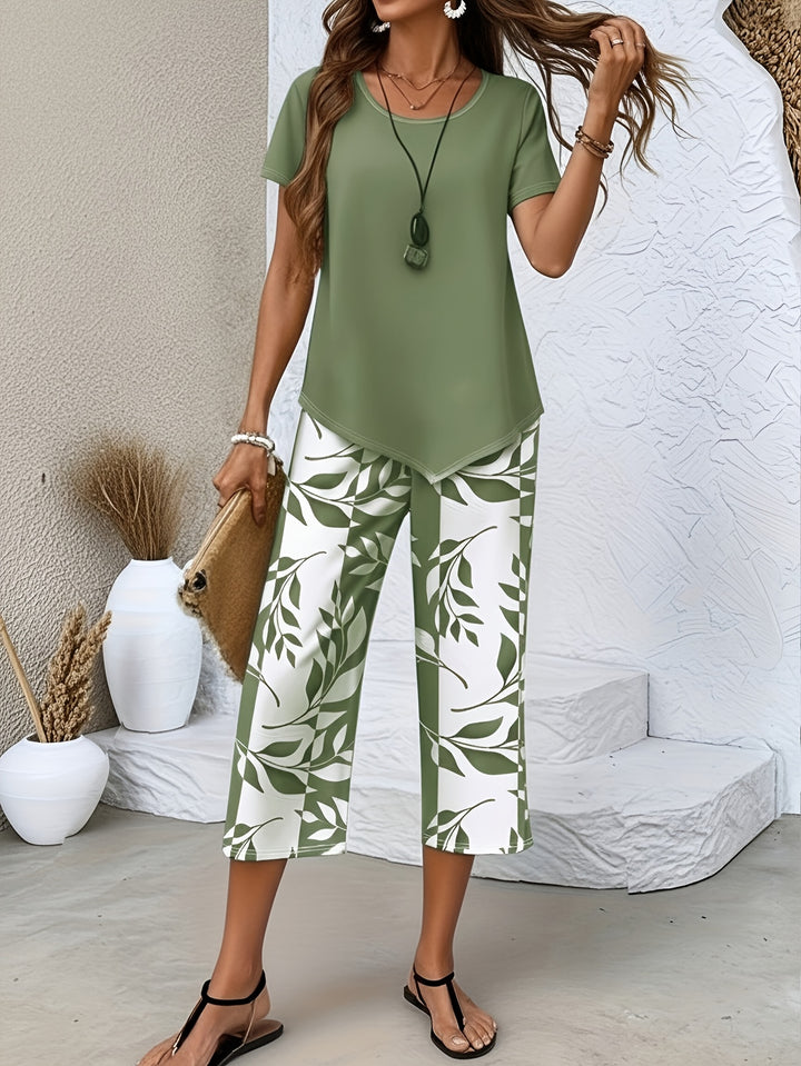 Camille | Women's Two-Piece Botanical Print Top & Trouser Set