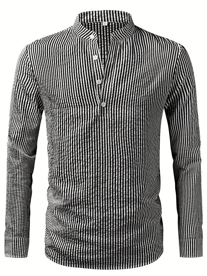 Rowan | Men's Band Collar Long Sleeve Stripe Shirt
