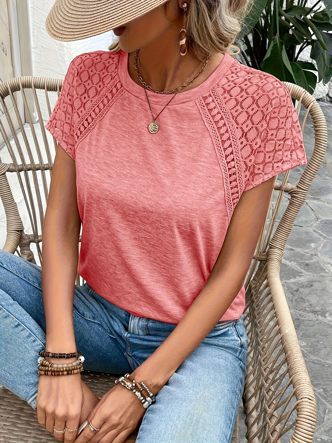 Marlena | Lace-Sleeve Round Neck Top