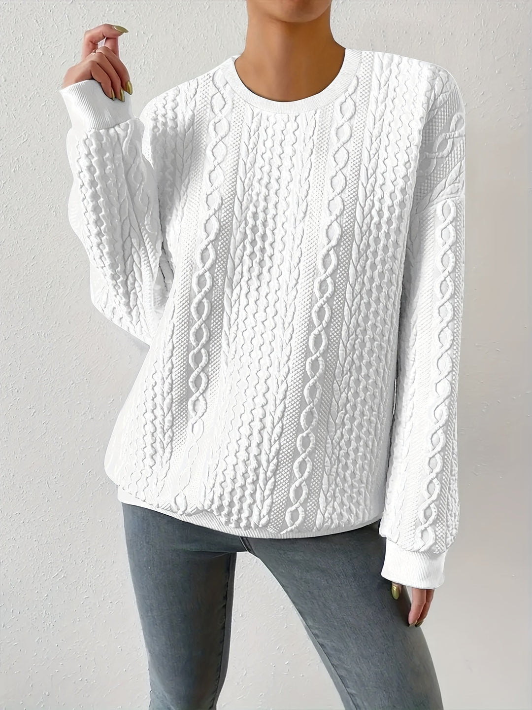 Lila | Cable-Textured Crewneck Sweatshirt