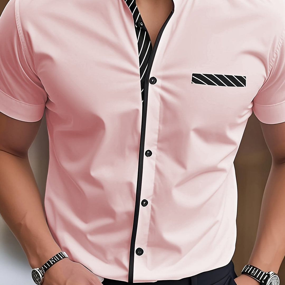 Hutton | Men's Contrast Stand Collar Short Sleeve Shirt
