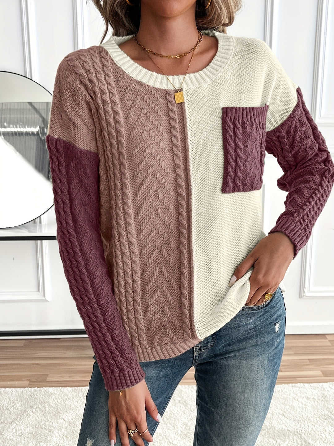 Harriet | Color-Block Cable-Knit Sweater