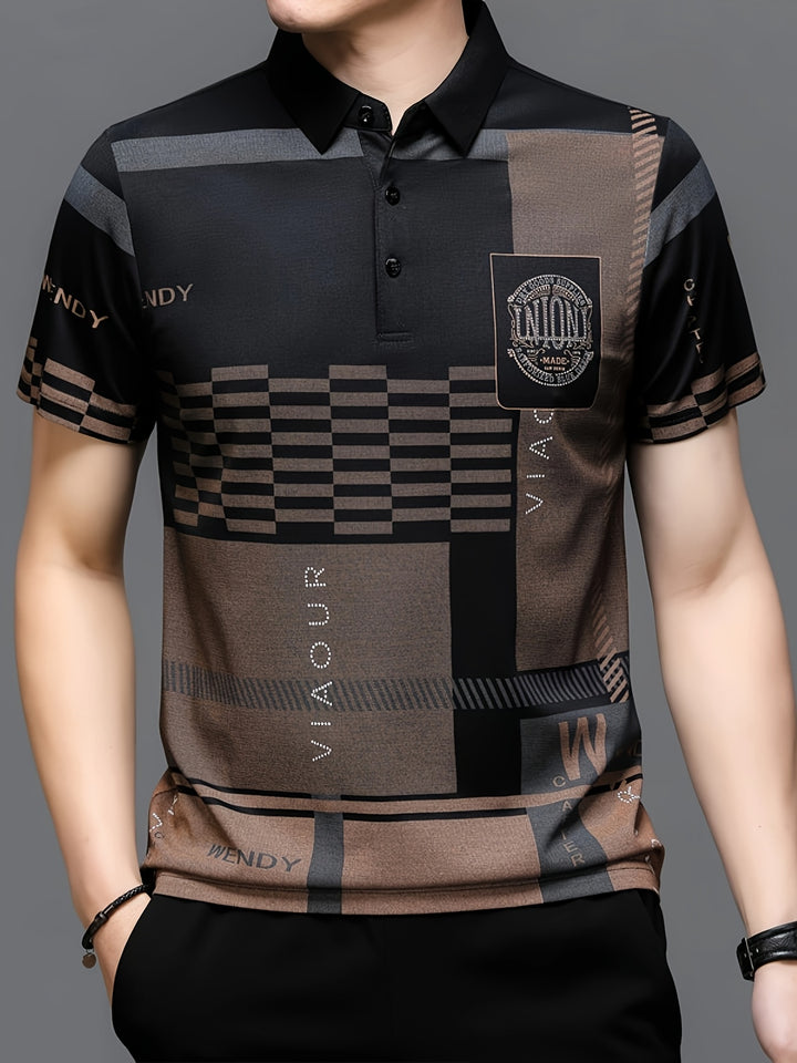 Harmon | Men's Colour-Block Geometric Knit Polo