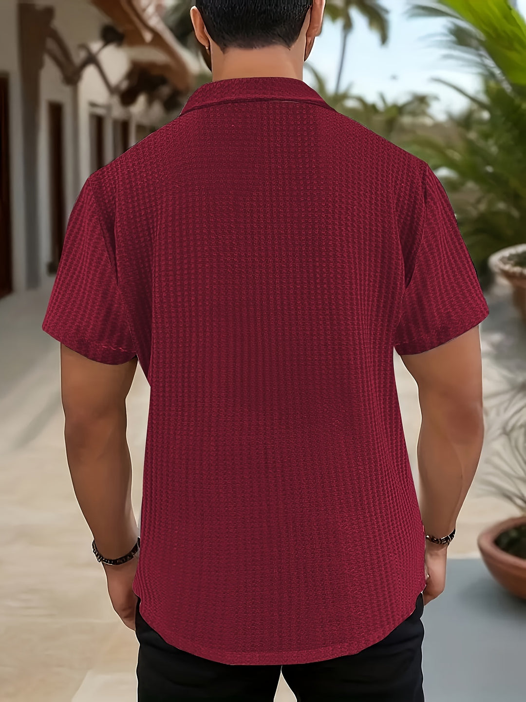Maddox | Men's Textured Ribbed Short Sleeve Camp Collar Shirt